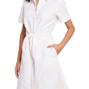 White Button-Up Tie Waist Dress Vineyard 16